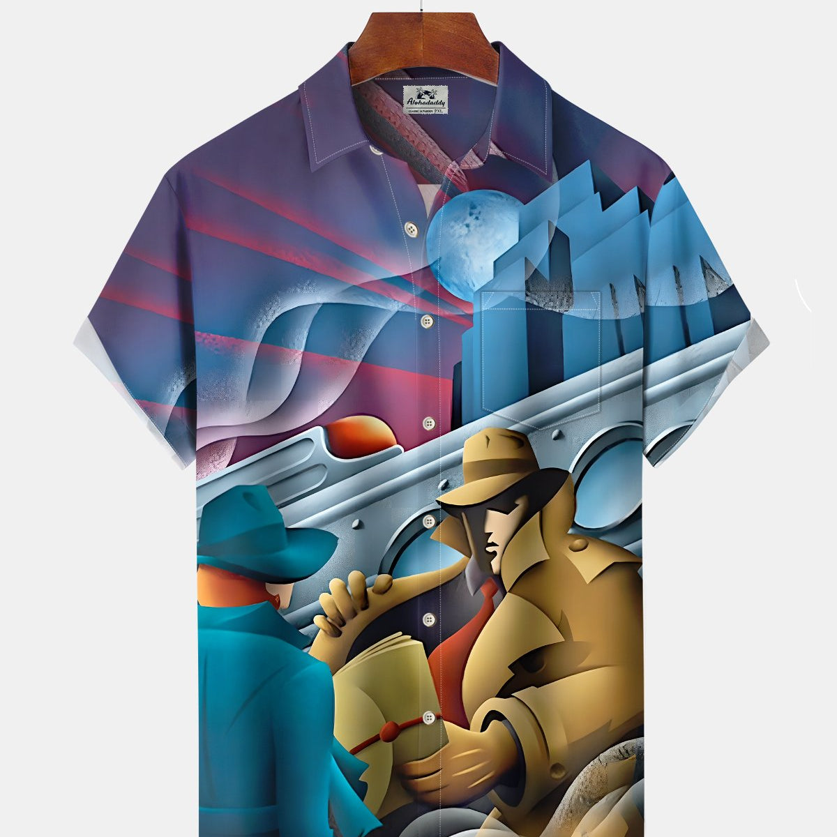 Alohadaddy® Men's Short-Sleeve Button-Down Shirt with Retro Character Print and Pocket