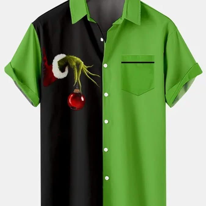 Men's Creative Christmas Stitching Striped Shirt With Pockets