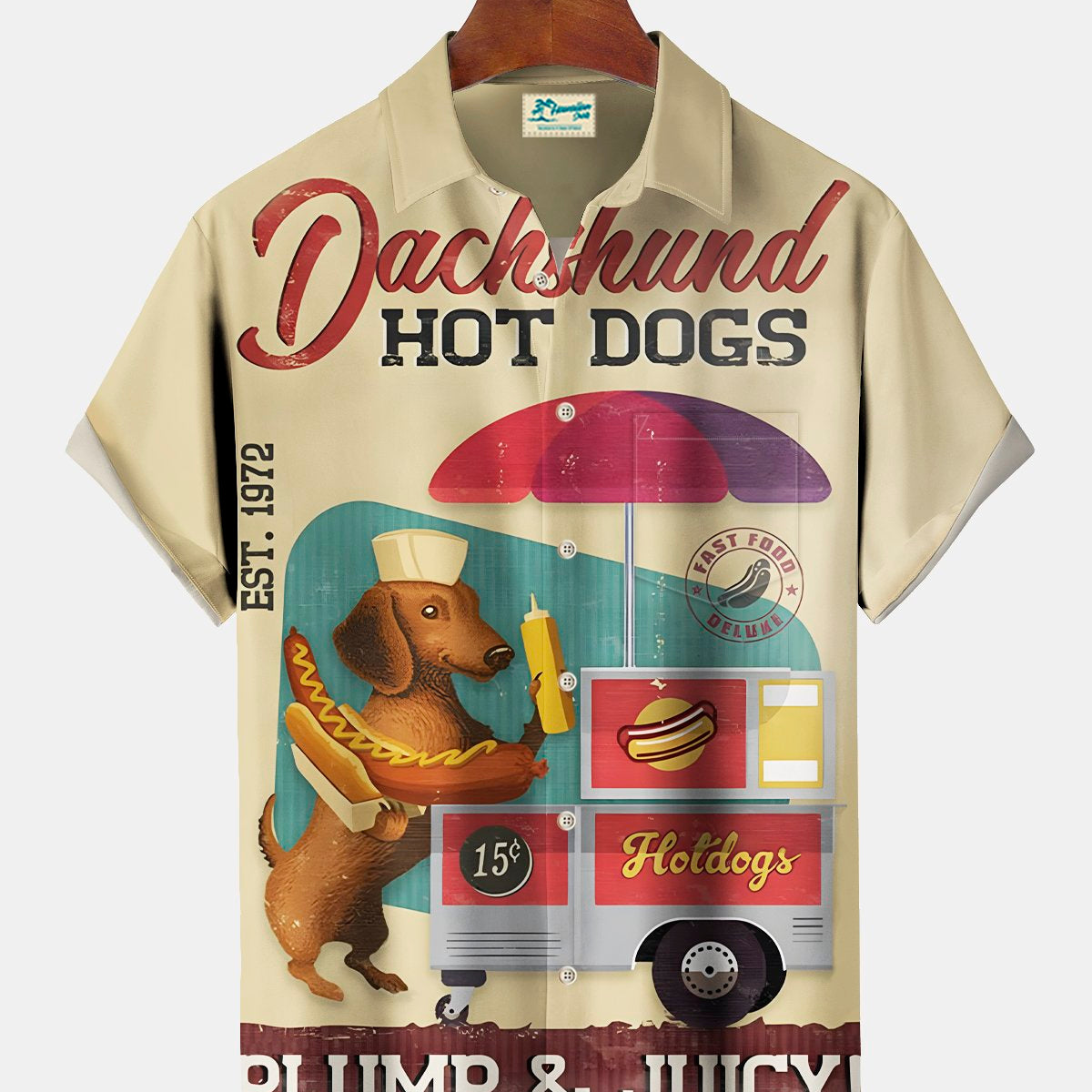 Alohadaddy Vintage Hot Dog Art Print Chest Pocket Men's Tall Shirt Big Tall