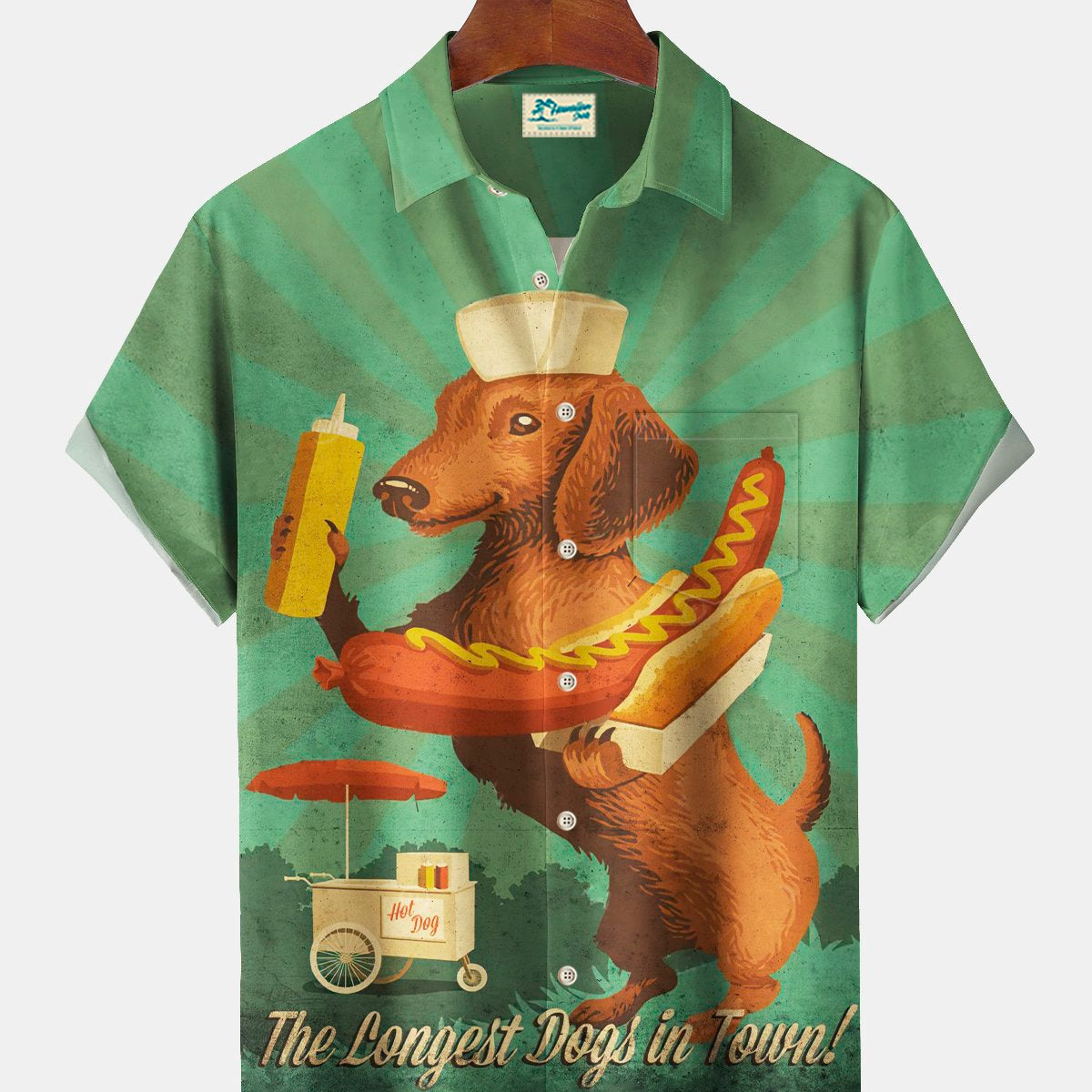 Alohadaddy Vintage Hot Dog Art Print Chest Pocket Men's Tall Shirt Big Tall