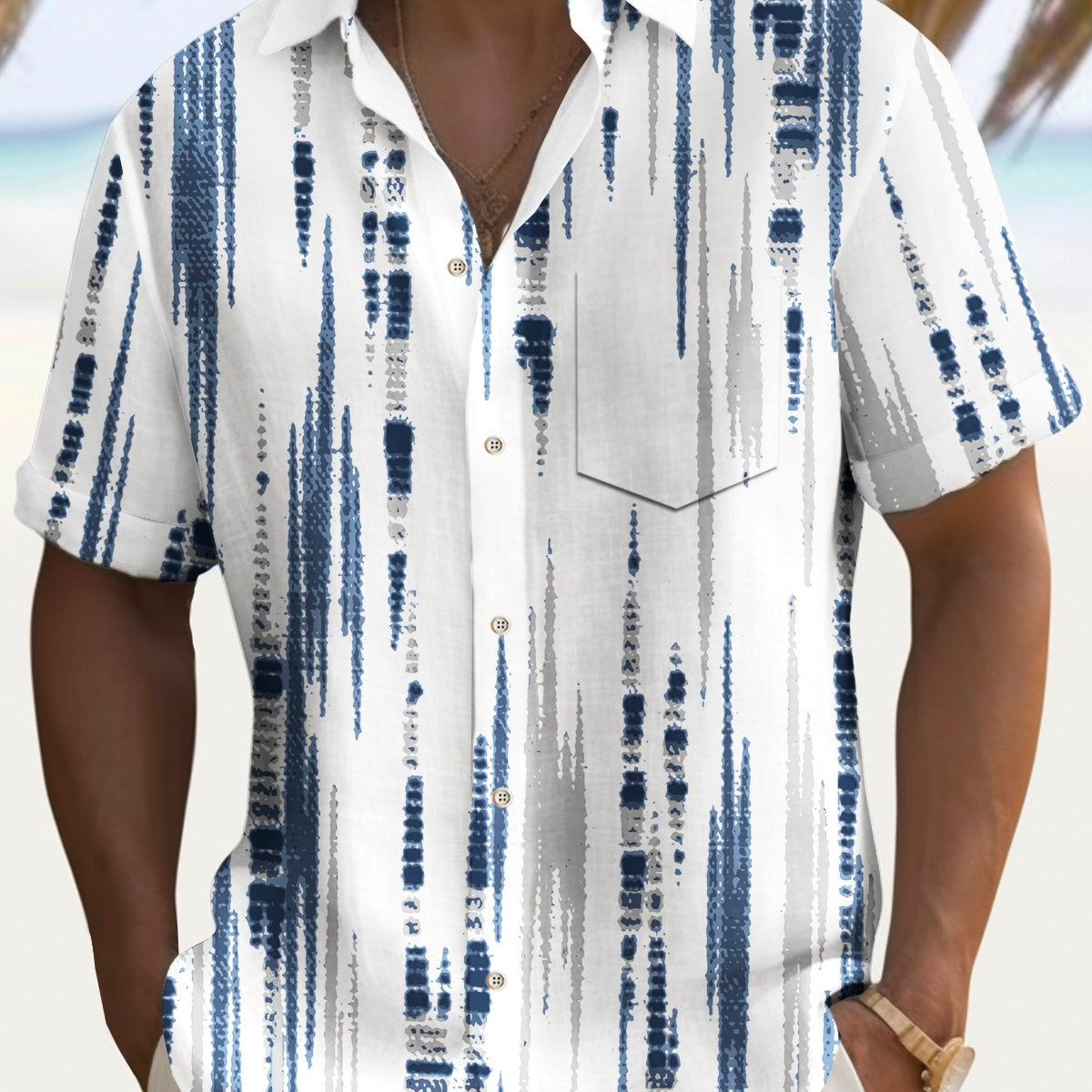 Alohadaddy Vintage Abstract Stripe Print Chest Pocket Shirt Plus Size Men's Shirt Big Tall