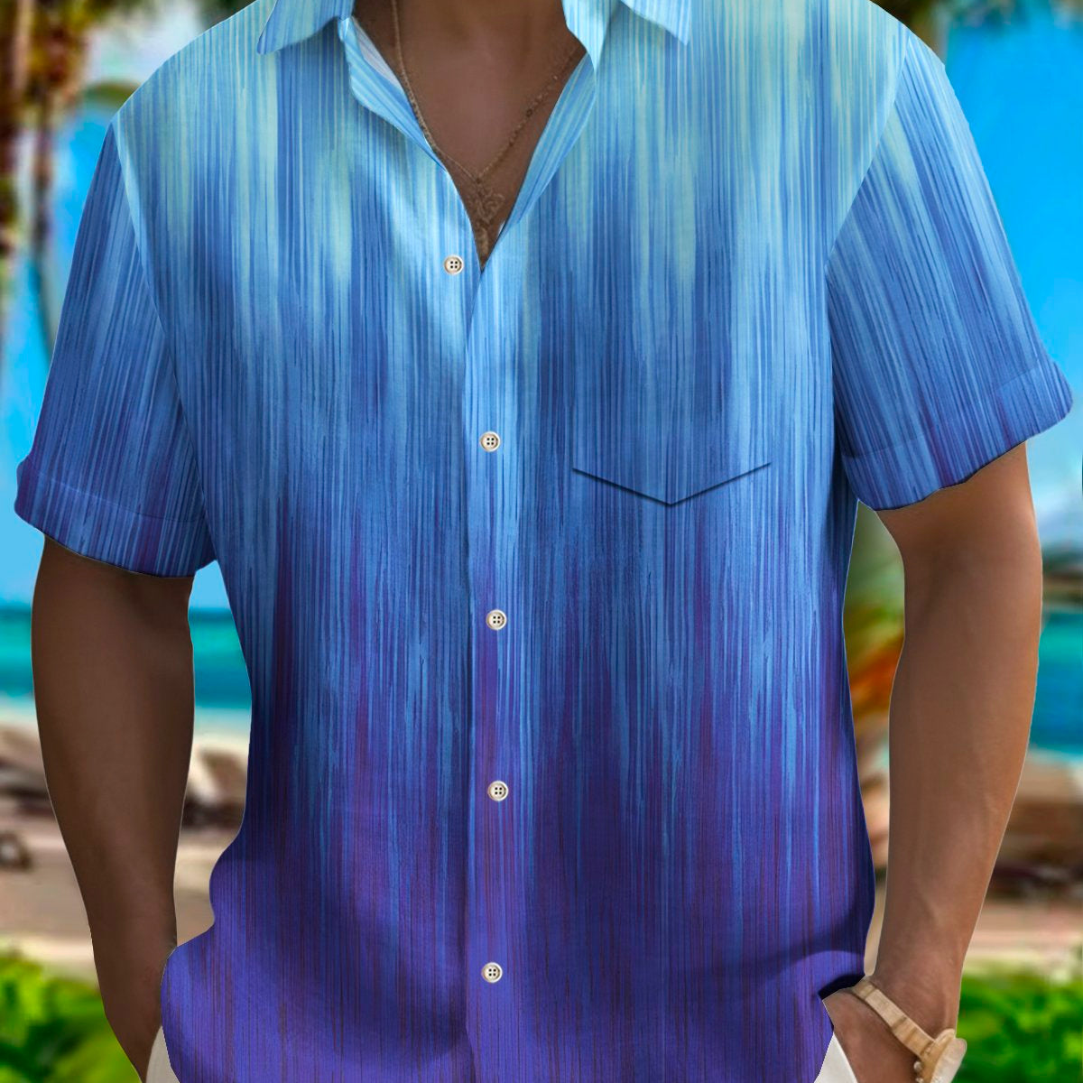 Alohadaddy Vintage Gradient Texture Print Chest Pocket Shirt Plus Size Men's Shirt Big Tall