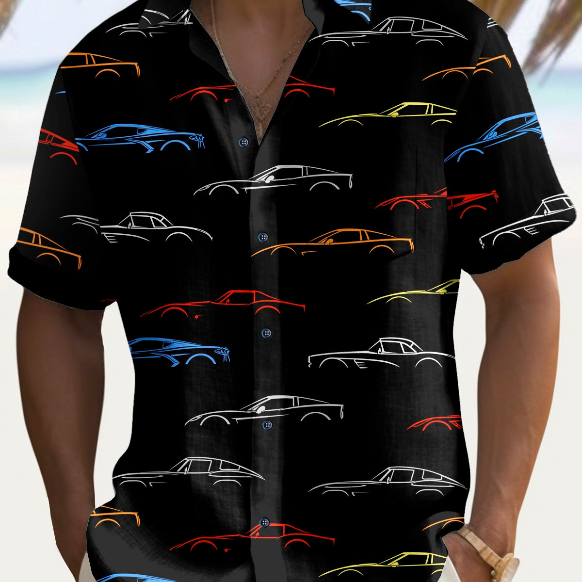 Alohadaddy Vintage Car Print Men's Chest Pocket Stretch Shirt Big Tall