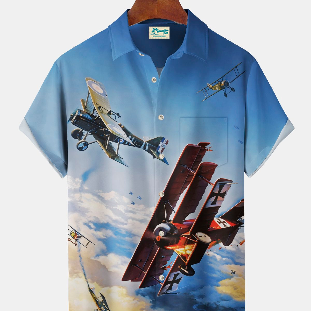 Alohadaddy Vintage Airplane Poster Print Chest Pocket Stretch Shirt Big Tall