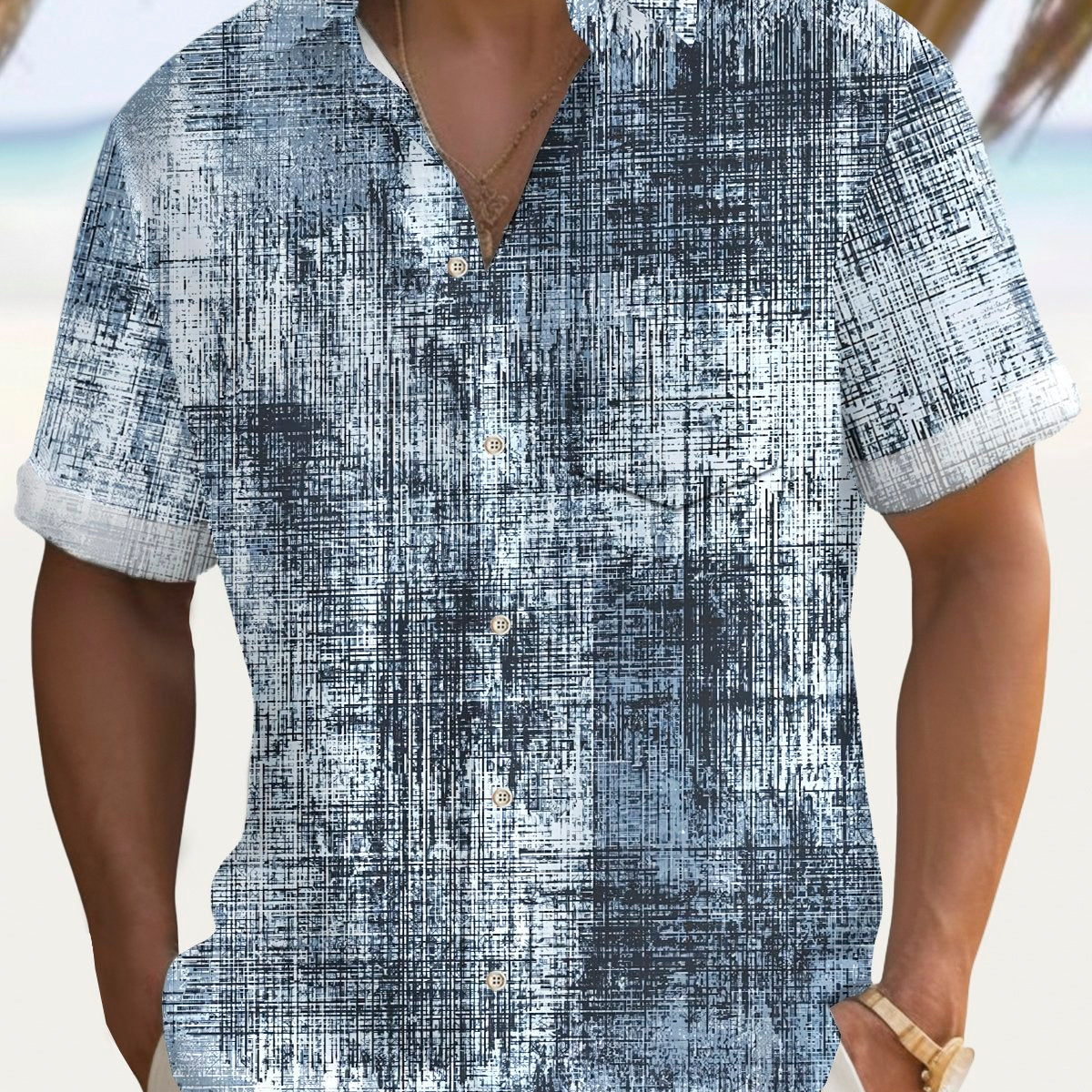 Alohadaddy® Vintage Abstract Art Print Men's Casual Stylish Button Pocket Hawaiian Summer Shirts Short Sleeve Shirt Big Tall
