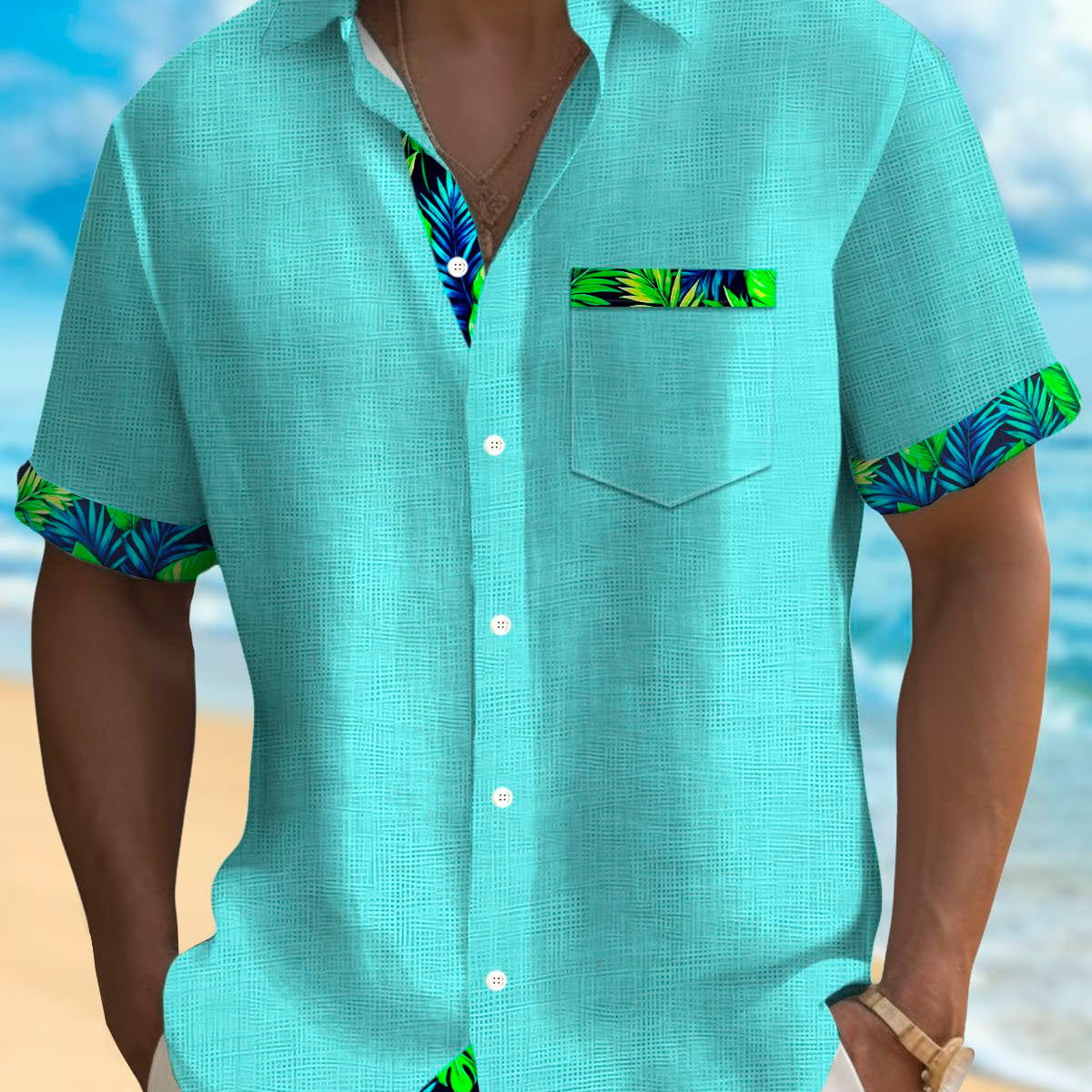 Alohadaddy® Hawaii Basic Textured Floral Print Men's Button-Down Short-Sleeve Shirt Big & Tall