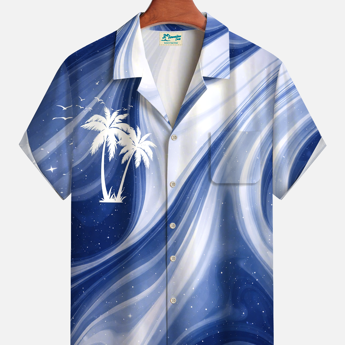 Alohadaddy® Men's Tropic Stripes Gradient Art Palm Tree Forgiving Fit Camp Collar Print Retro Short-Sleeve Shirt Big & Tall