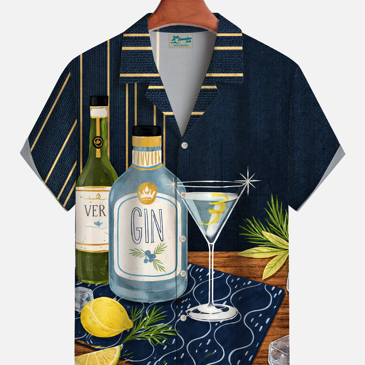 Alohadaddy® Men's Vintage 50S Bowling Cocktail Stripes Relaxed Fit Camp Collar Vertical Panel Print Retro Short-Sleeve Shirt Big & Tall