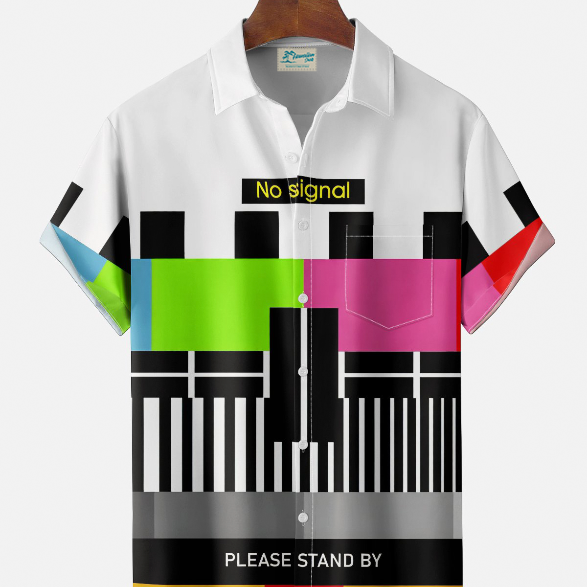 Alohadaddy® Men's Vintage Retro Broadcast Pattern Retro Print Casual Shirt Button Down Short-Sleeve Big & Tall