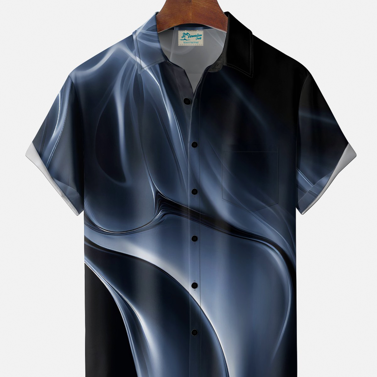 Alohadaddy® Men's Vintage Midnight Swirl Gradient Art Retro Print Casual Shirt Button Down Short-Sleeve Big & Tall