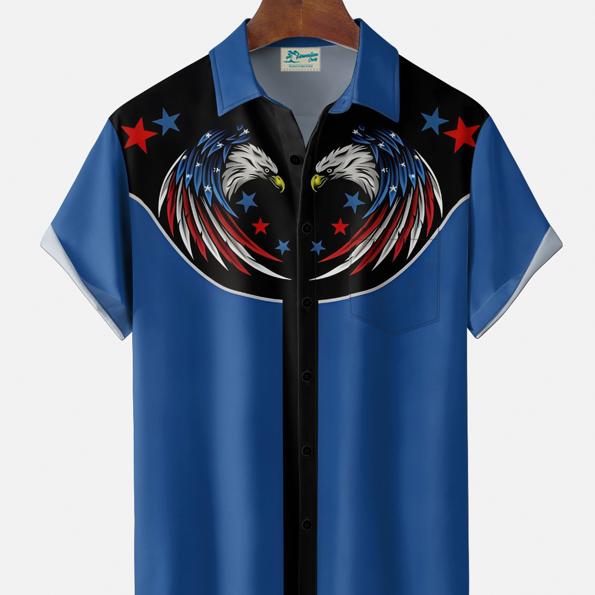 Alohadaddy® Men's Holiday American Eagle Retro Print Casual Shirt Button Down Short-Sleeve Big & Tall