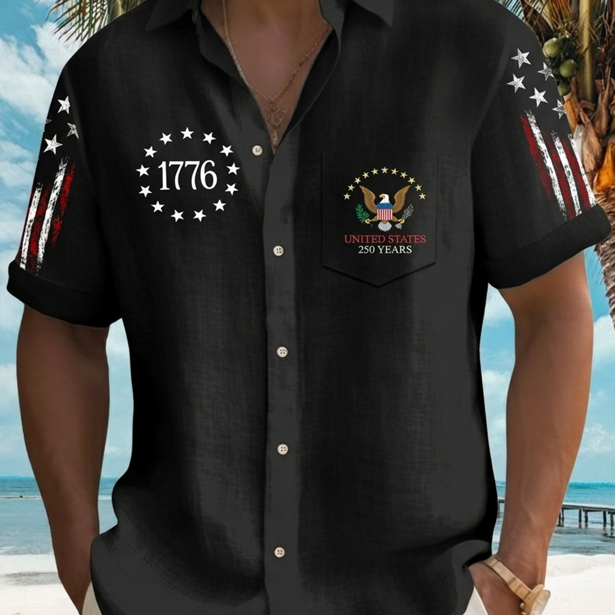 Alohadaddy® Men's Holiday USA 250th Anniversary & Bald Eagle Button Down Short-Sleeve Big & Tall