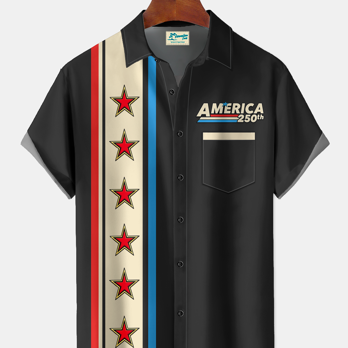 Alohadaddy® Men's Holiday America 250th Anniversary Racing Stripe & Star Print Button Down Short-Sleeve Big & Tall
