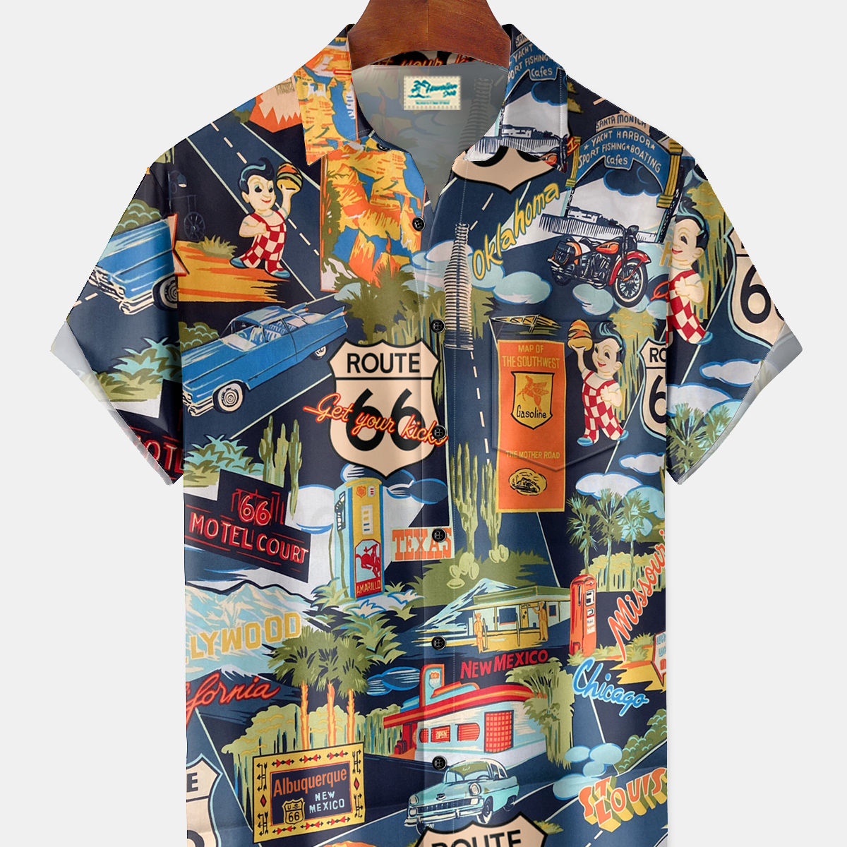 Men's Vintage Hawaiian Shirts Route 66 Classic Car Quick Dry Wrinkle Free Plus Size Tops