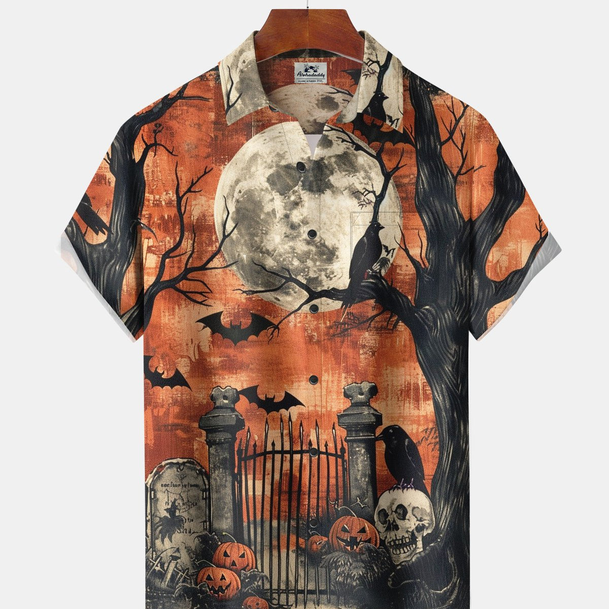 Alohadaddy® Men's Short-Sleeve Button-Down Shirt with Pocket Halloween Print