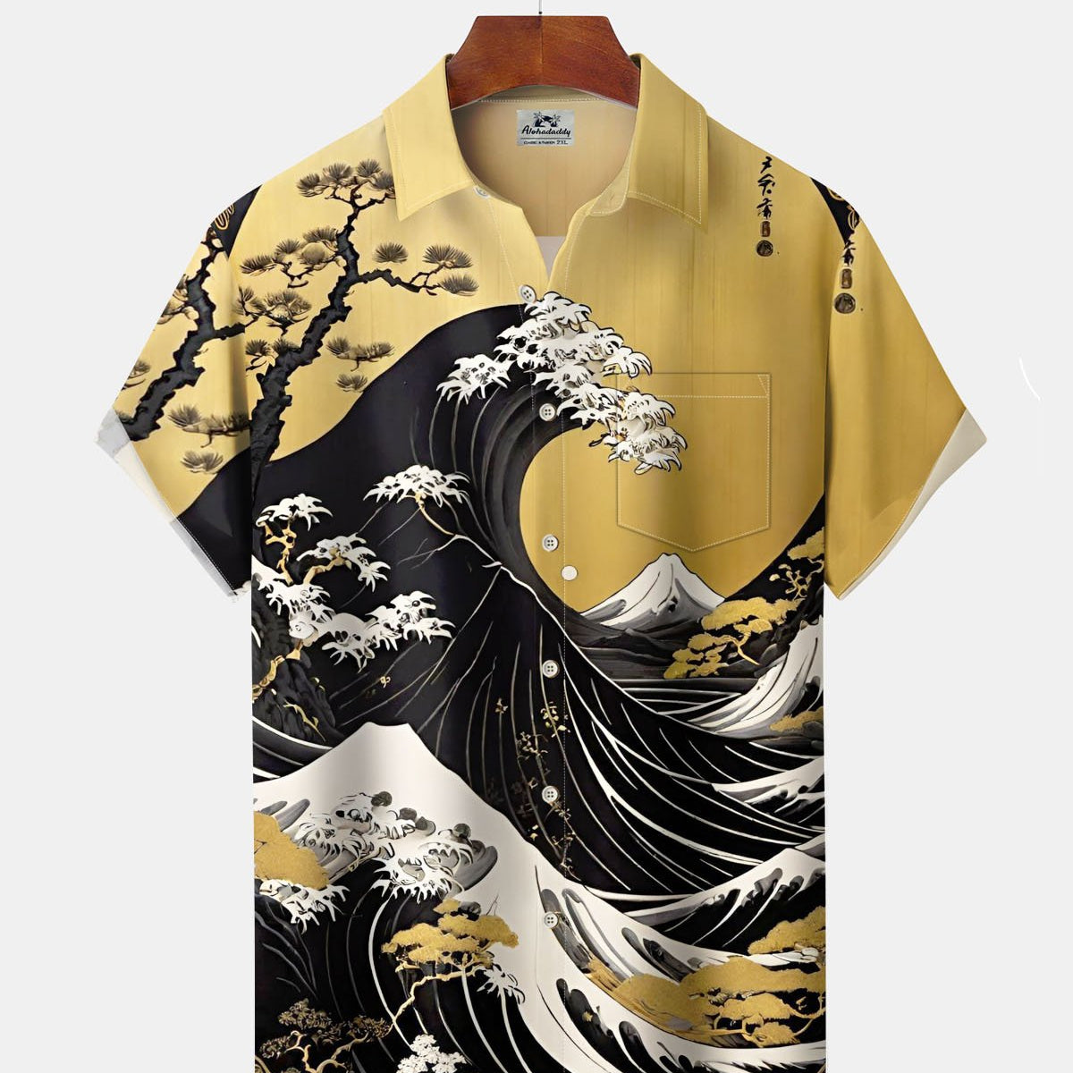 Alohadaddy® Vintage Ukiyo-e Print Art Pocket Button Stretch Men's Short-Sleeve Shirt Big & Tall
