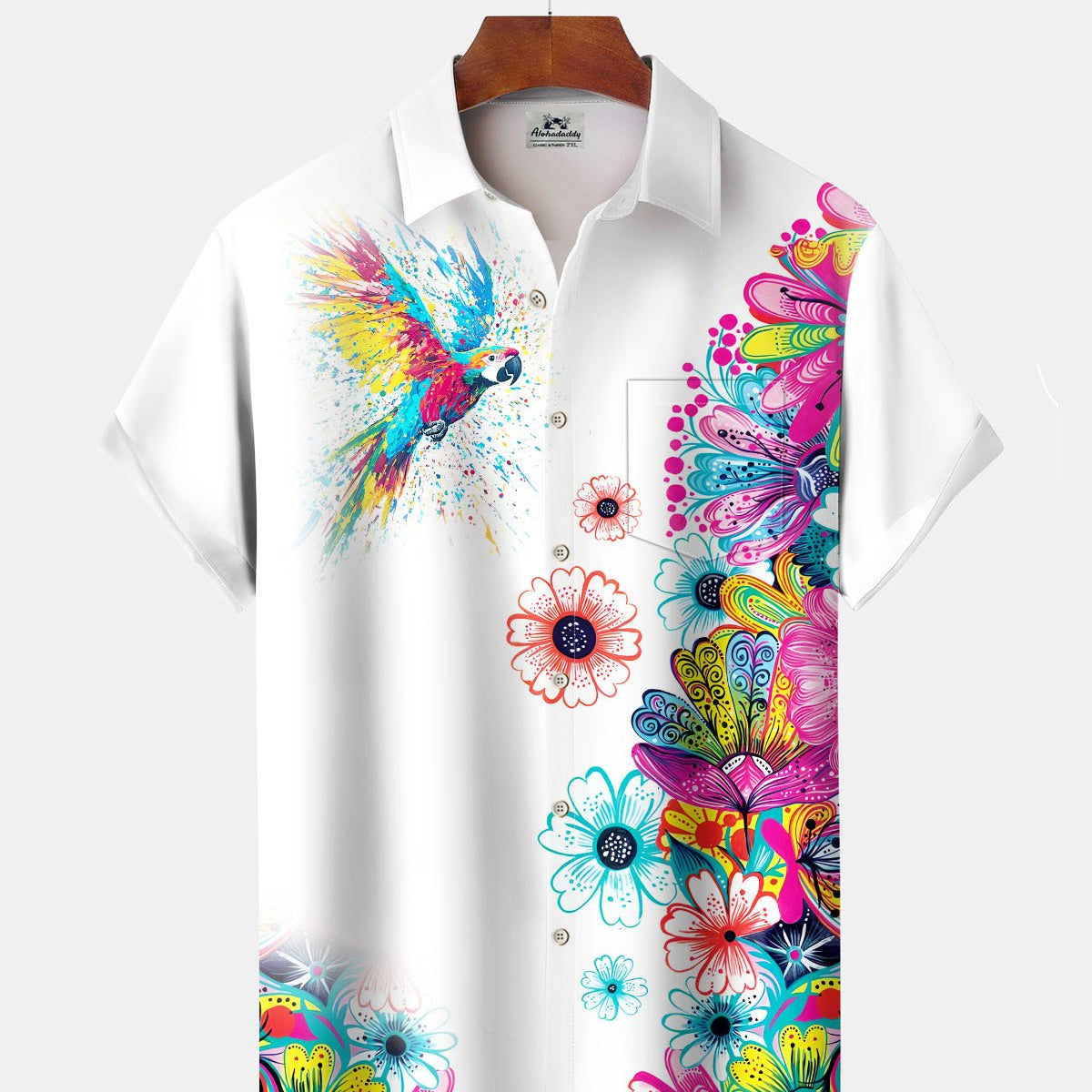 Alohadaddy® Hawaiian Floral Print Art Button Pocket Cardigan Men's Short Sleeve Shirt Big & Tall