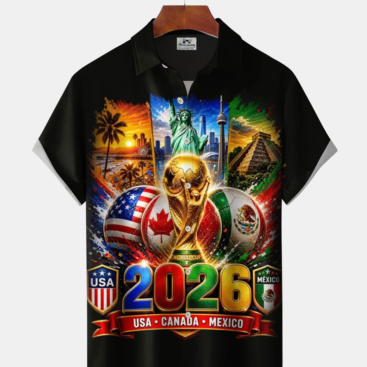 Alohadaddy® Retro World Cup Print Art Button Pocket Cardigan Men's Short Sleeve Shirt
