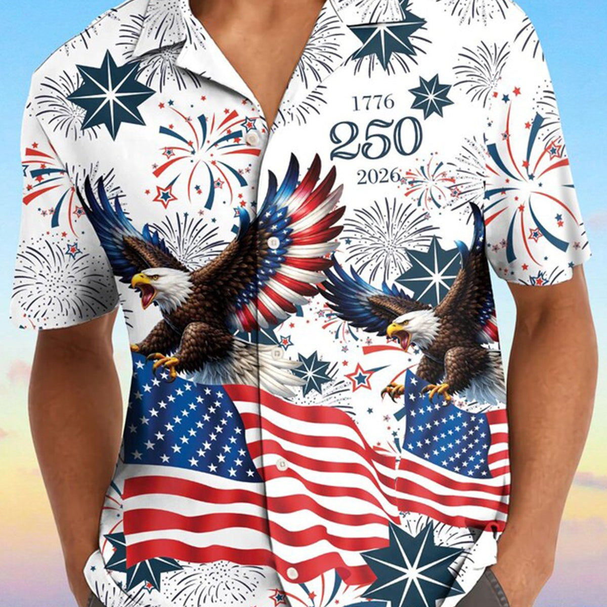 Alohadaddy® Holiday Independence Day Print Art Button Pocket Cardigan Men's Short Sleeve Shirt