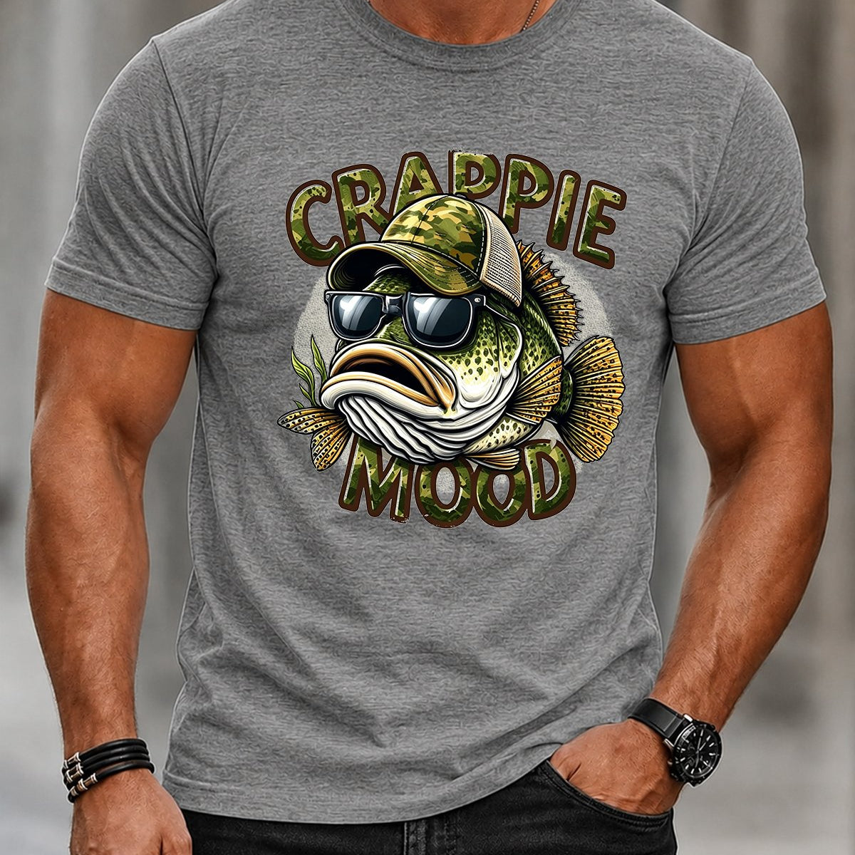Alohadaddy® Men's Casual Short-Sleeve Crew-Neck T-Shirt with Fishing Print
