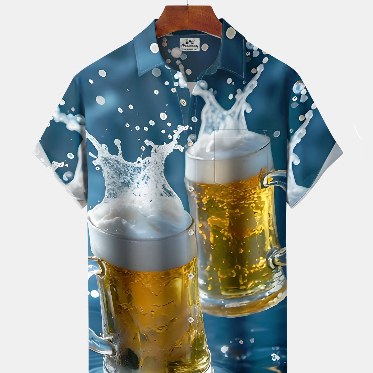 Alohadaddy® Men's Short-Sleeve Button-Down Shirt Hawaiian Beer Season Graphic Print with Chest Pocket