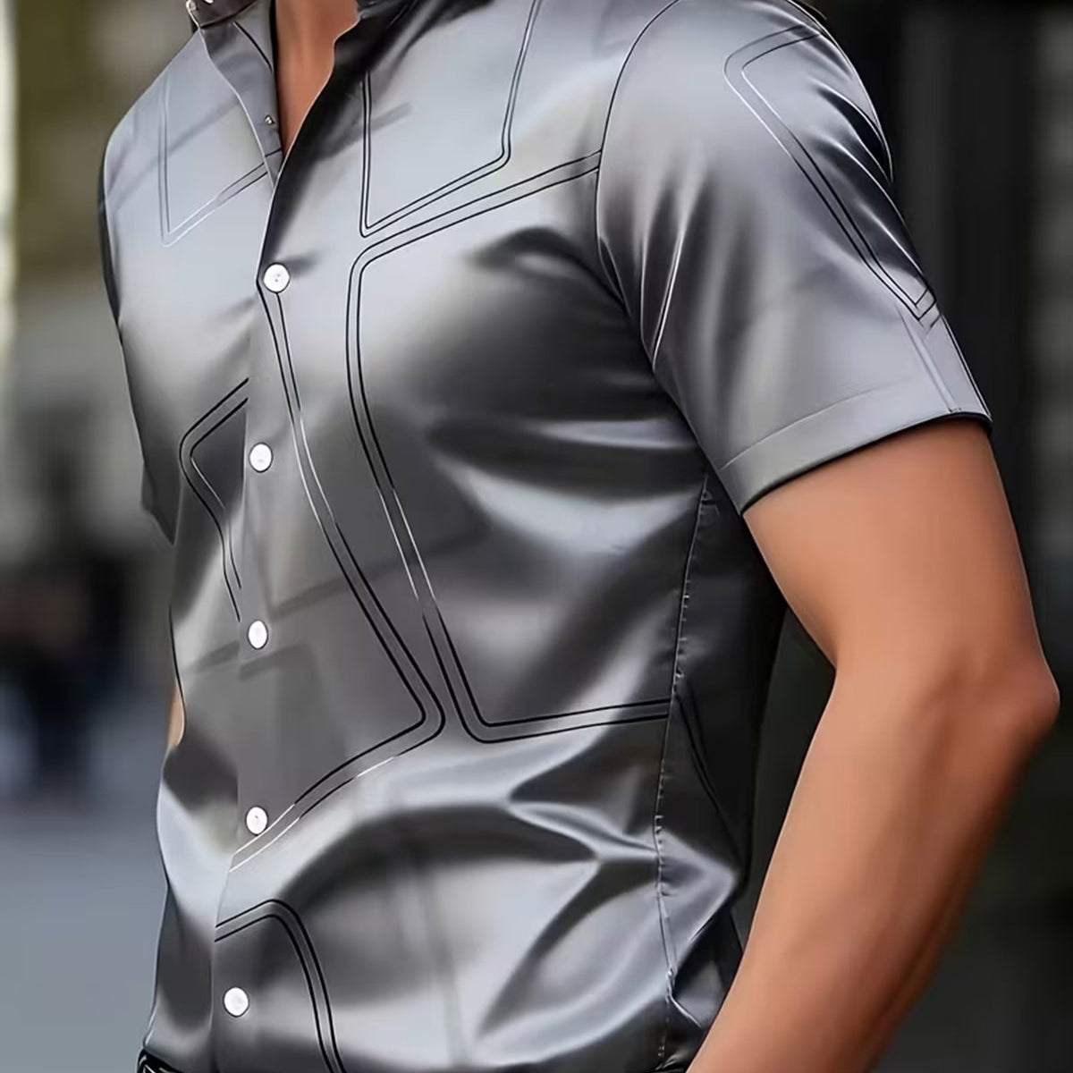 Alohadaddy® Work Geometric Print Art Button Pocket Cardigan Men's Short Sleeve Shirt Big & Tall