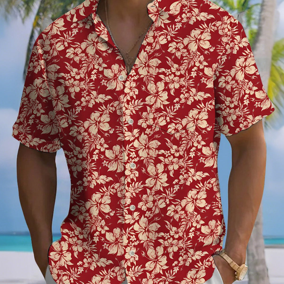 Alohadaddy® Hawaiian Floral Print Art Button Pocket Cardigan Men's Short Sleeve Shirt Big & Tall