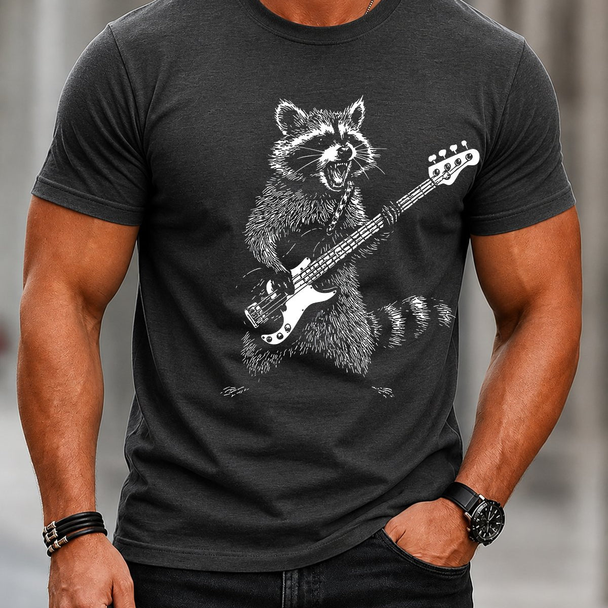 Alohadaddy® Men's Short-Sleeve Crew Neck T-Shirt with Vintage Music Print
