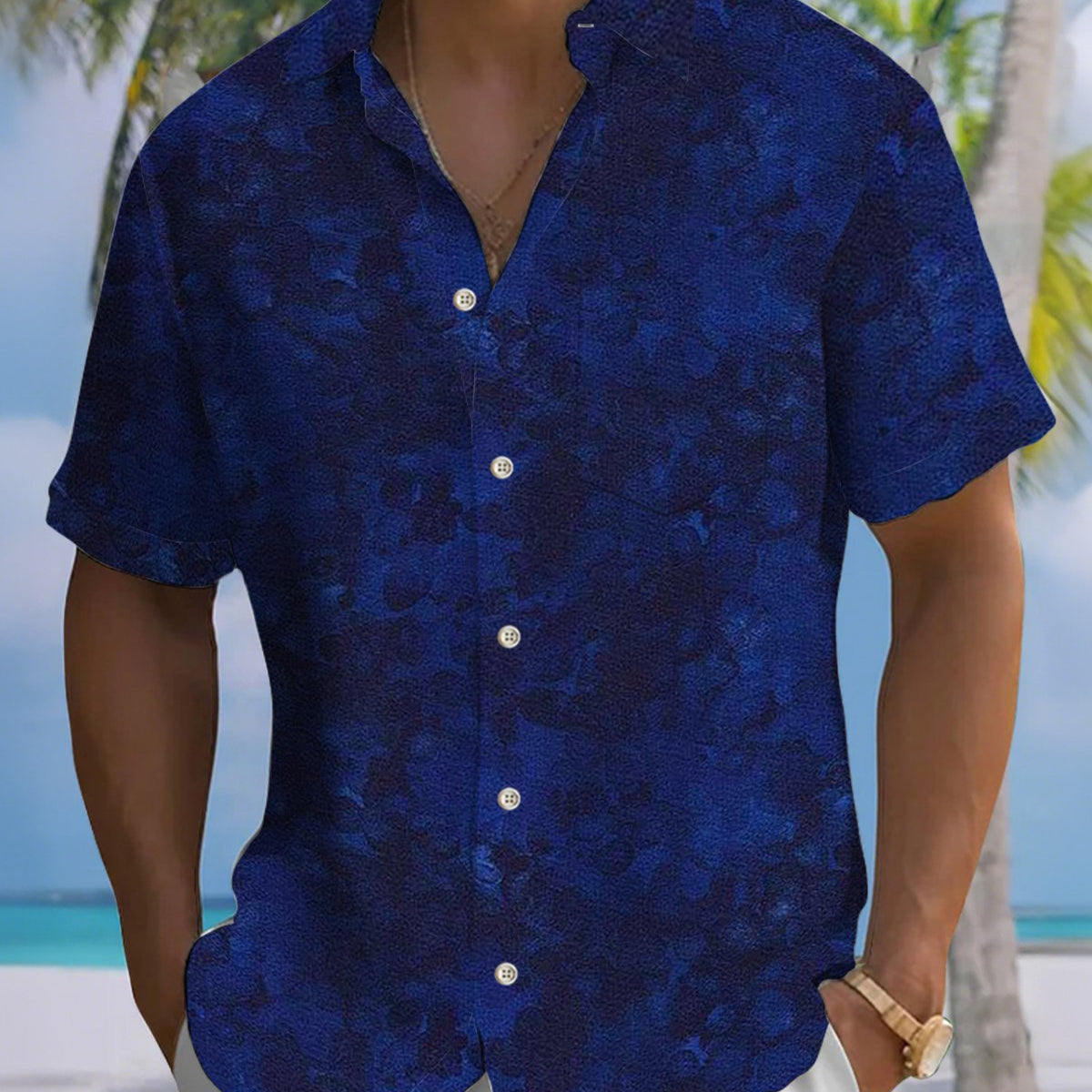Alohadaddy® Men's Short-Sleeve Button-Down Shirt Casual Abstract Art Print with Pocket