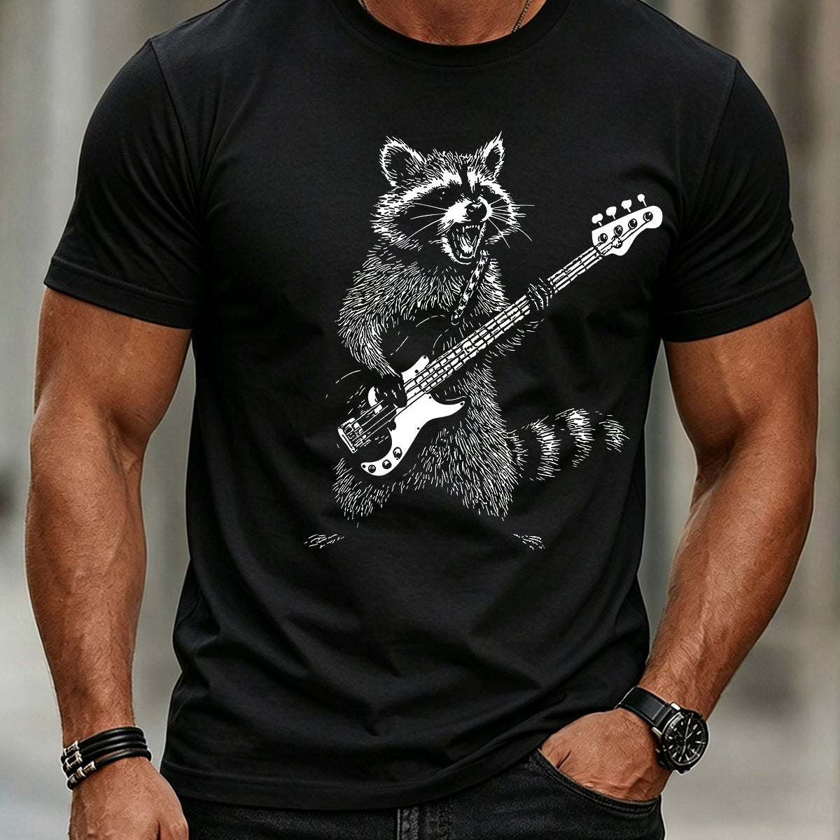Alohadaddy® Men's Short-Sleeve Crew Neck T-Shirt with Vintage Music Print