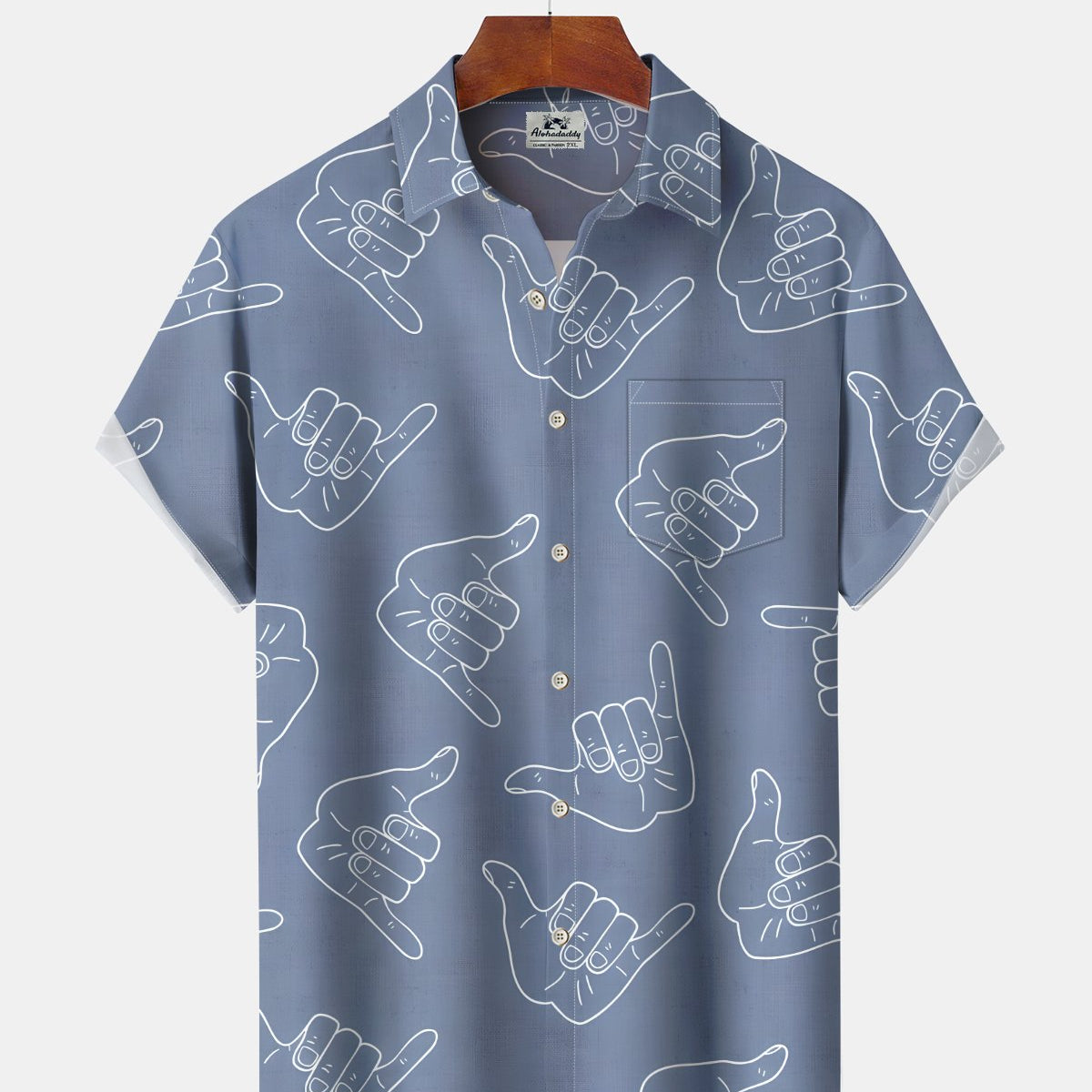 Alohadaddy® Casual Gesture Print Art Button Pocket Cardigan Men's Short Sleeve Shirt