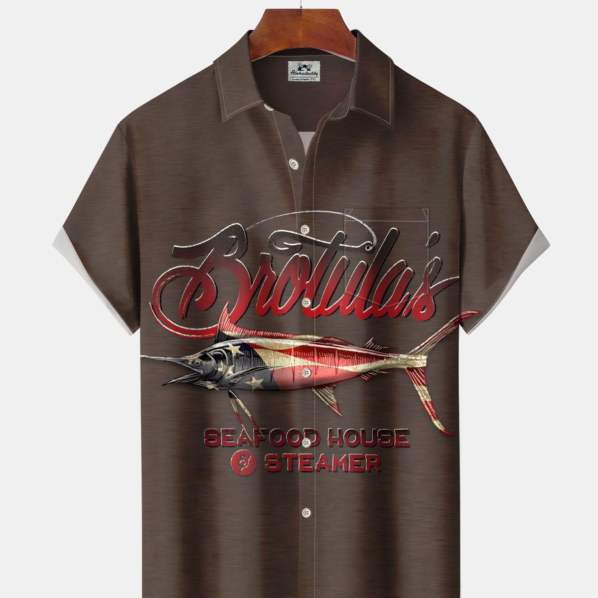 Alohadaddy® Men's Short-Sleeve Button-Down Shirt – Vintage Fish Print with Pocket
