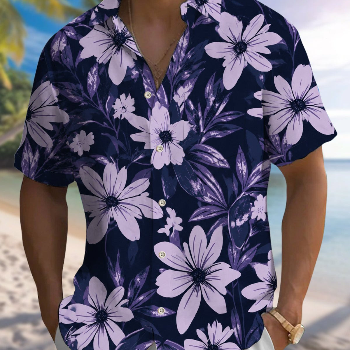 Alohadaddy® Hawaiian Floral Print Art Button Pocket Cardigan Men's Short Sleeve Shirt