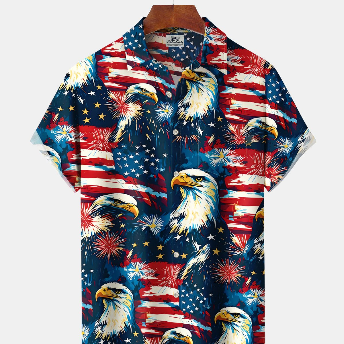 Alohadaddy® Holiday Independence Day Print Art Button Cardigan with Pockets Men's Short Sleeve Shirt