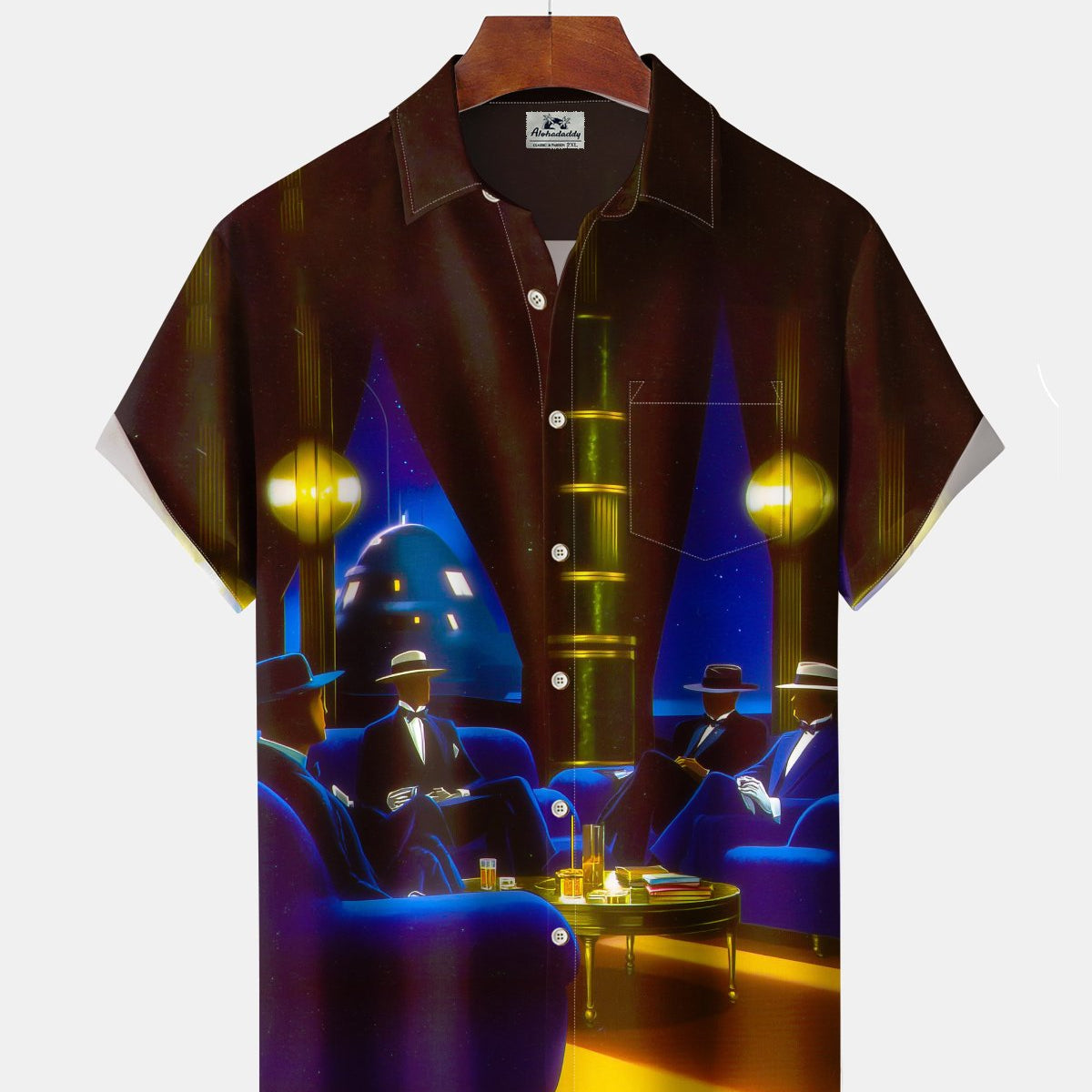 Alohadaddy® Men's Short-Sleeve Shirt Vintage Private Club Style, Art Print, Button-Down with Pocket