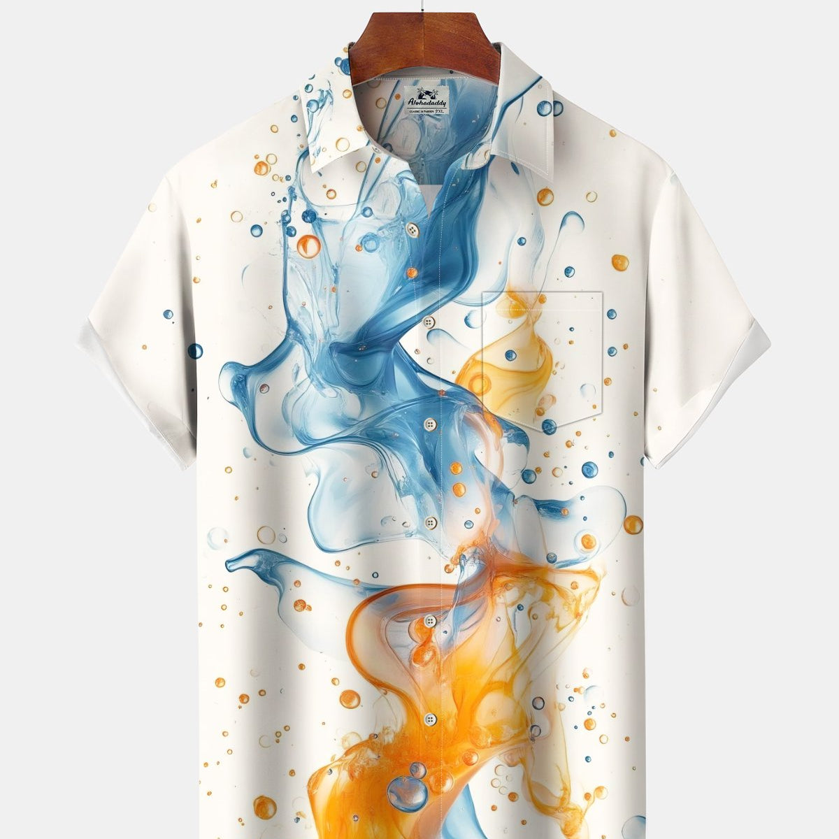 Alohadaddy® Men's Short-Sleeve Button-Down Shirt Casual Abstract Art Print with Pocket