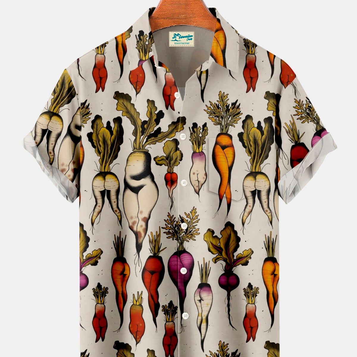 Alohadaddy Vintage Fun Fruit and Vegetable Print Men's Button Pocket Shirt