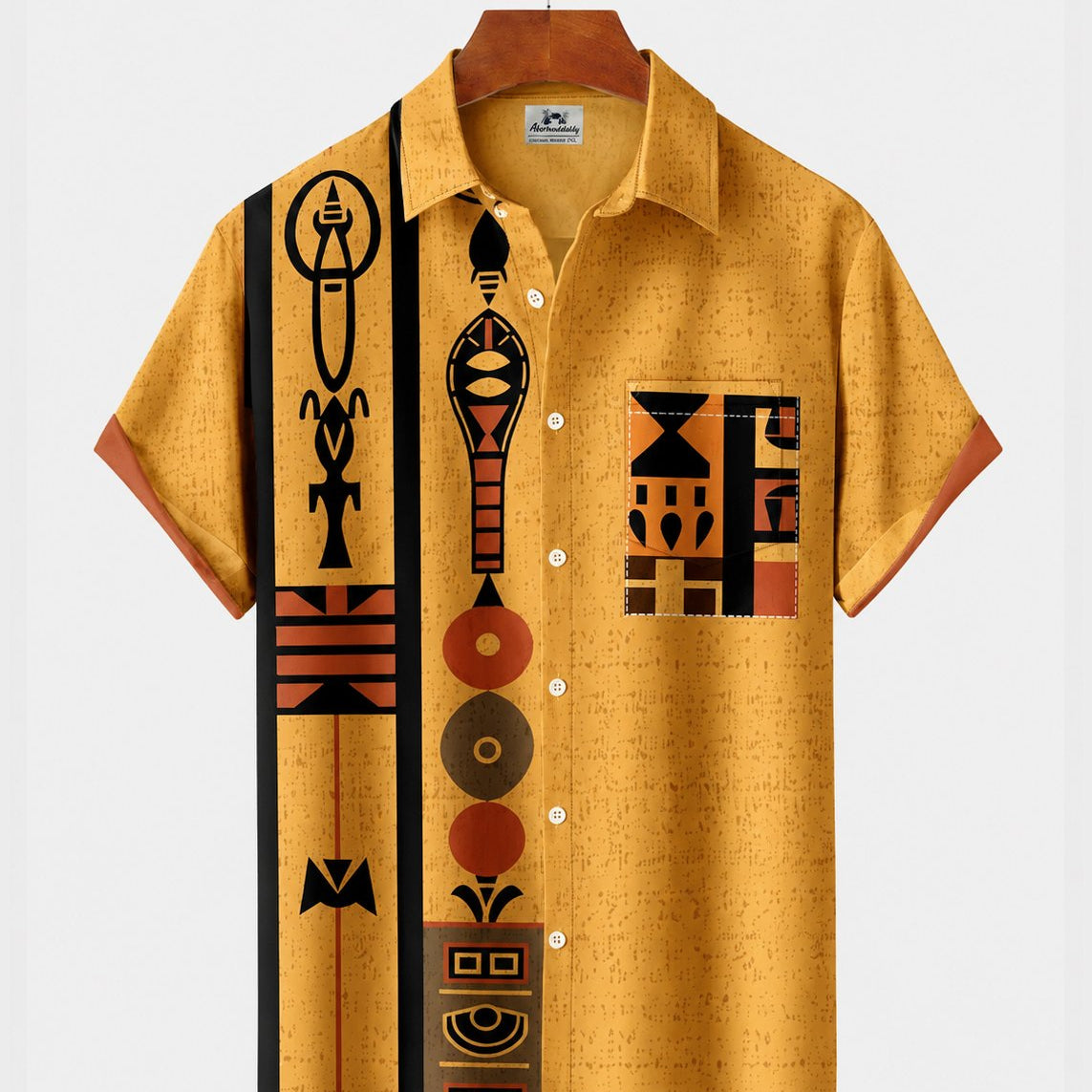 Alohadaddy® Men's Short-Sleeve Button-Down Shirt with Pocket Tribal Print