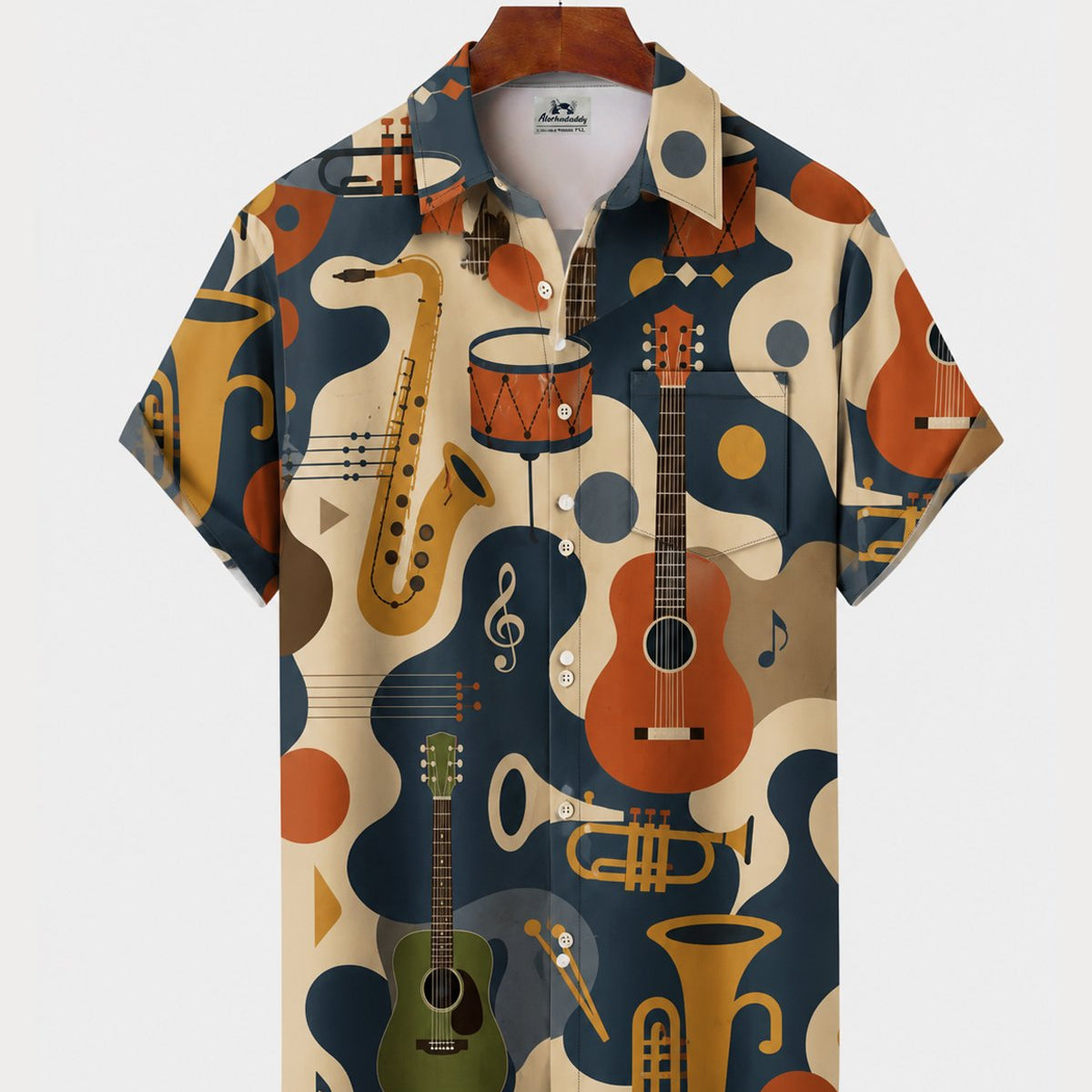 Alohadaddy® Men's Short-Sleeve Button-Down Shirt with Pocket Music Print