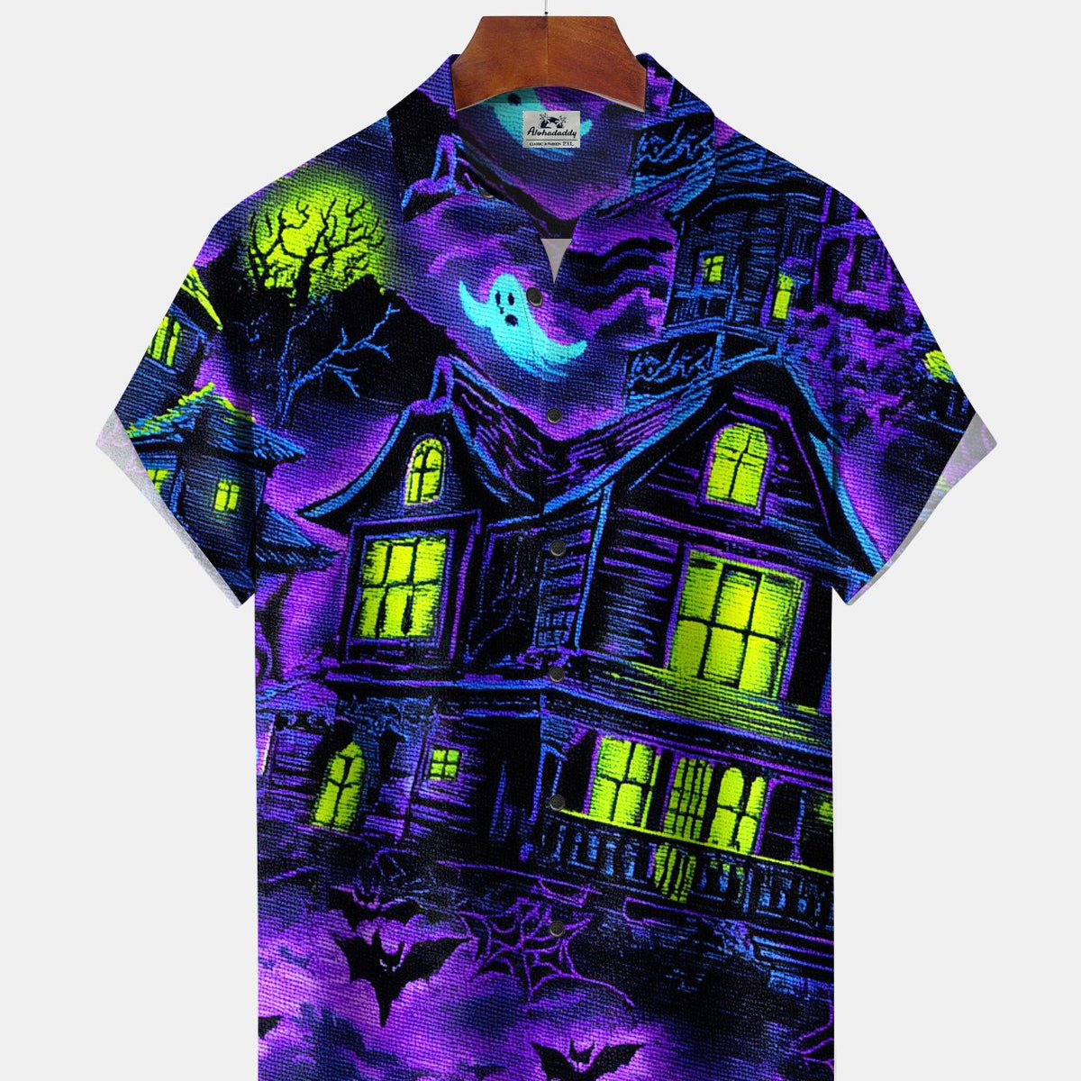 Alohadaddy® Men's Short-Sleeve Button-Down Shirt with Pocket Halloween Print