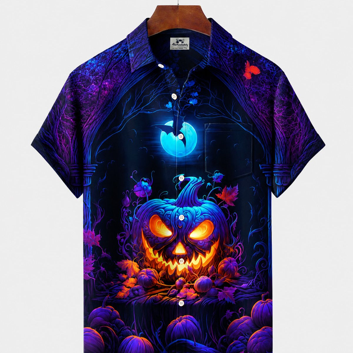 Alohadaddy® Men's Short-Sleeve Button-Down Shirt with Pocket Halloween Print
