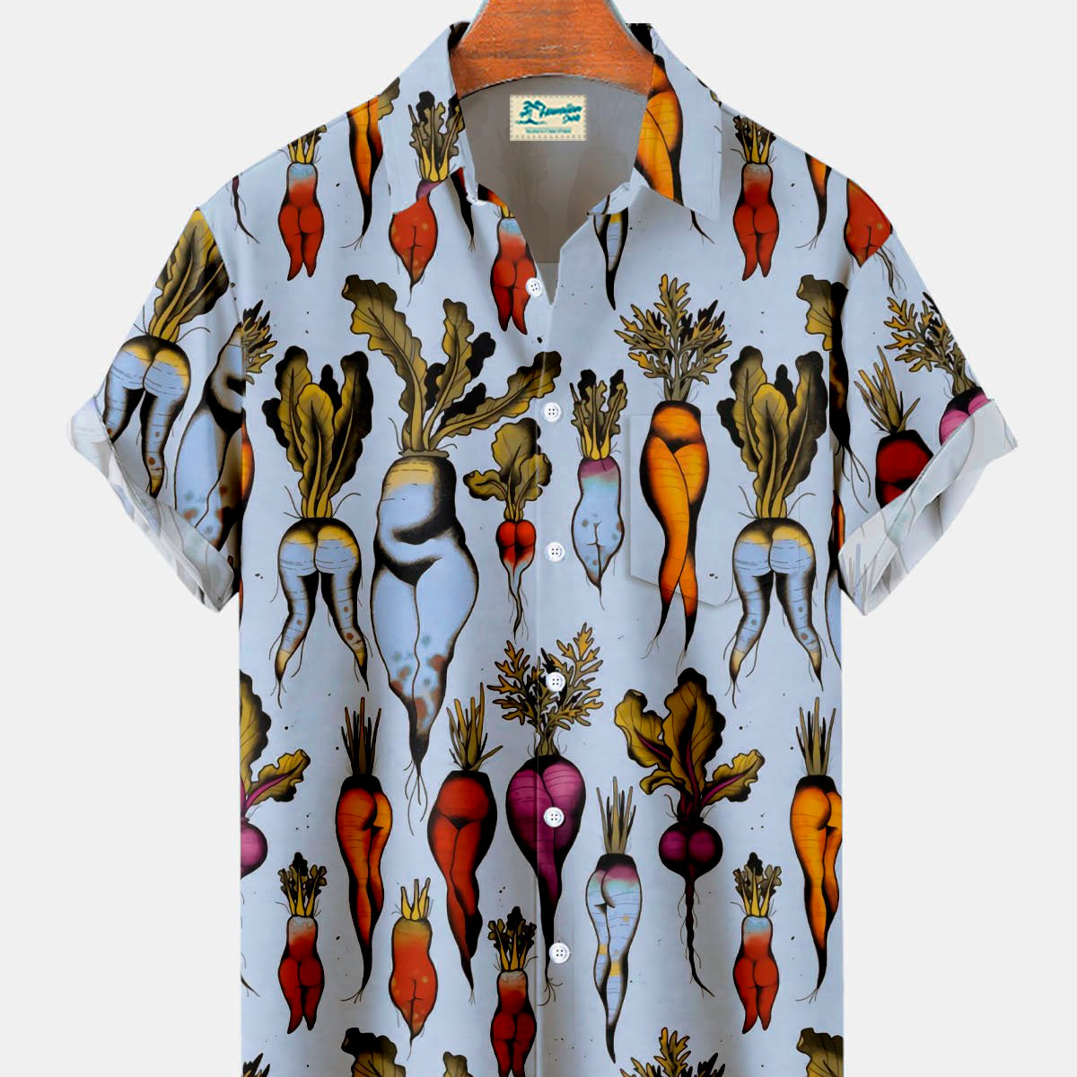 Alohadaddy Vintage Fun Fruit and Vegetable Print Men's Button Pocket Shirt