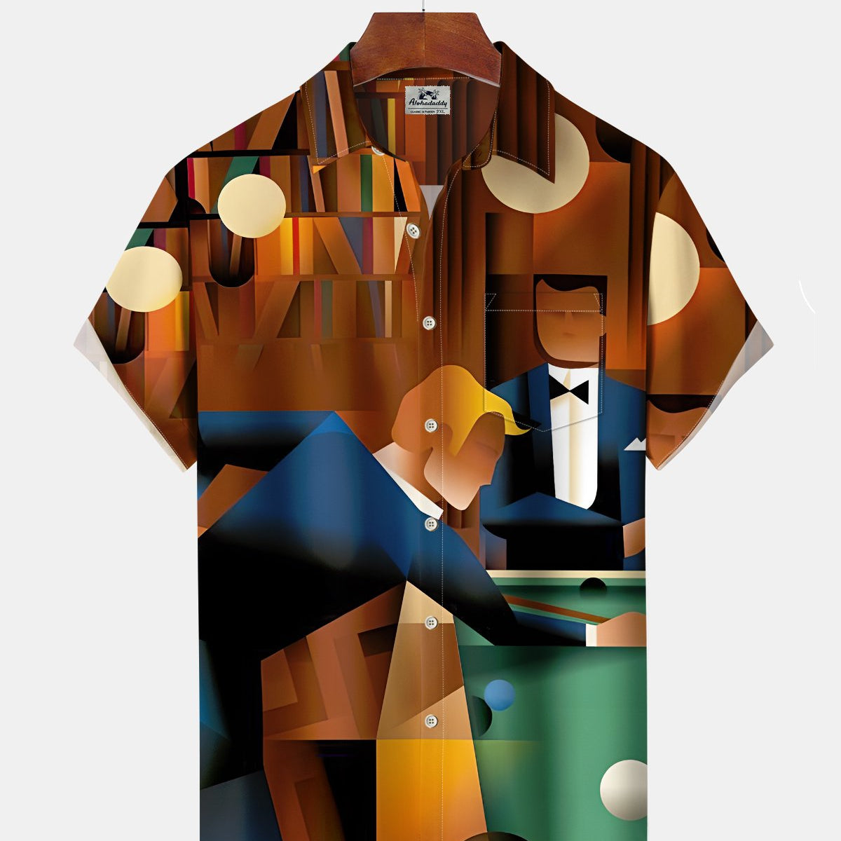 Alohadaddy® Men's Short-Sleeve Button-Down Shirt Vintage-Style Billiards Print with Pocket