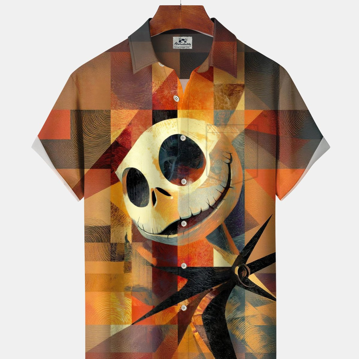Alohadaddy® Men's Short-Sleeve Button-Down Shirt Vintage Halloween Graphic Print with Pocket