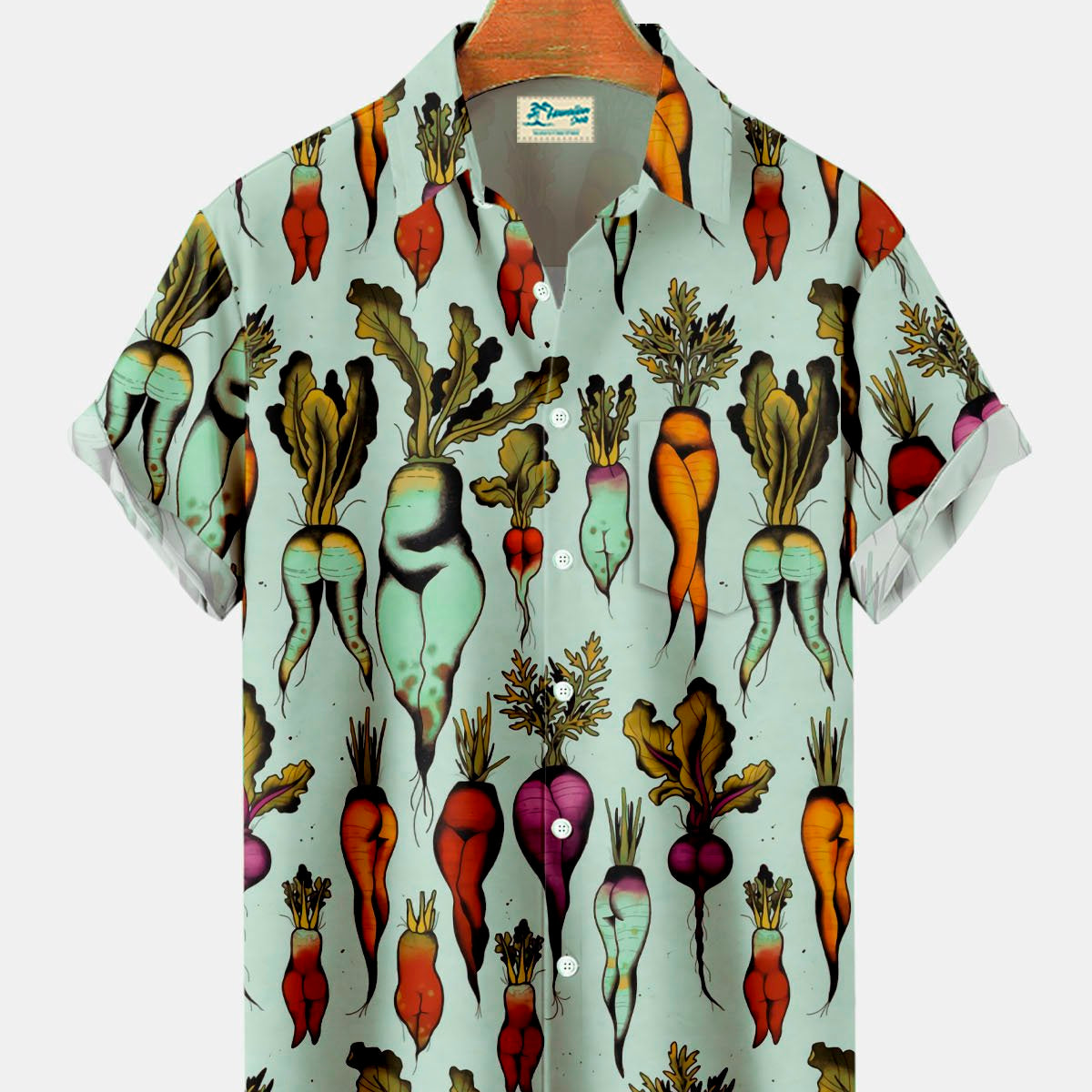 Alohadaddy Vintage Fun Fruit and Vegetable Print Men's Button Pocket Shirt