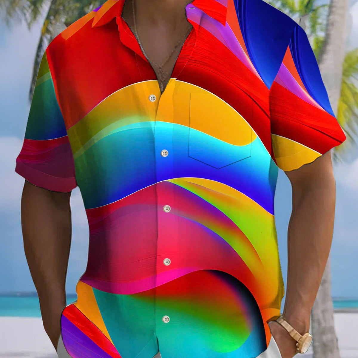 Alohadaddy® Casual Abstract Print Art Button Cardigan Pocket Men's Short Sleeve Shirt Big & Tall