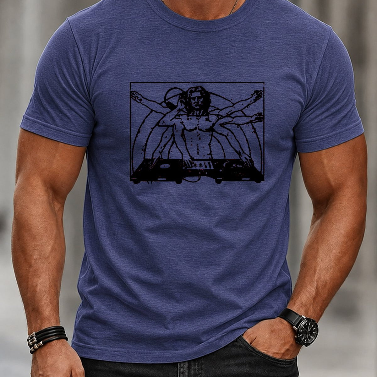 Alohadaddy® Men's Short-Sleeve Crew Neck T-Shirt with Vintage Music Print