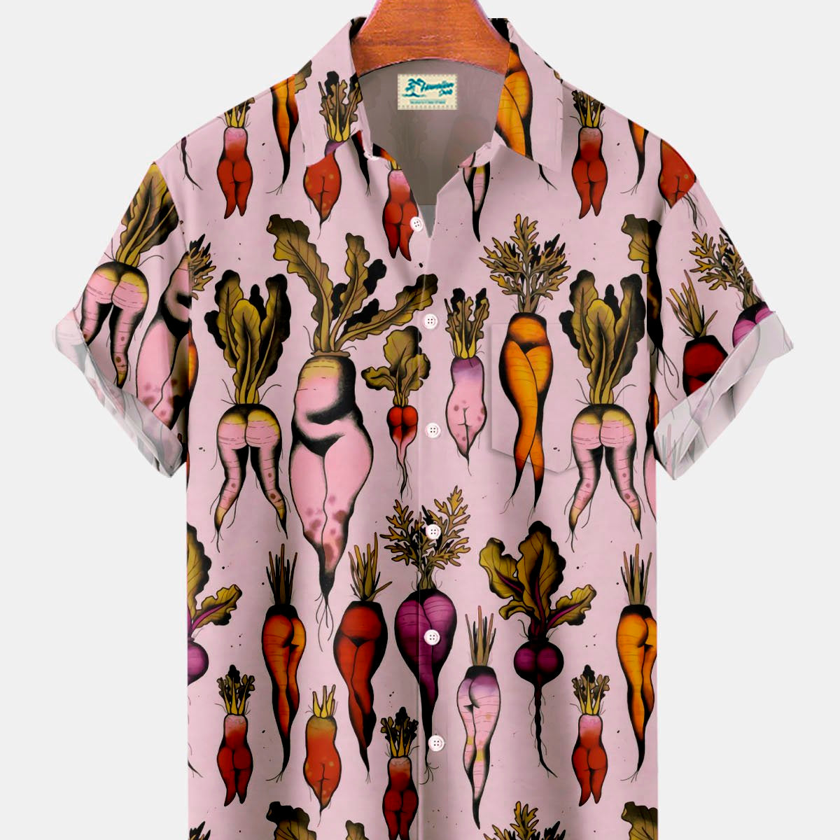 Alohadaddy Vintage Fun Fruit and Vegetable Print Men's Button Pocket Shirt