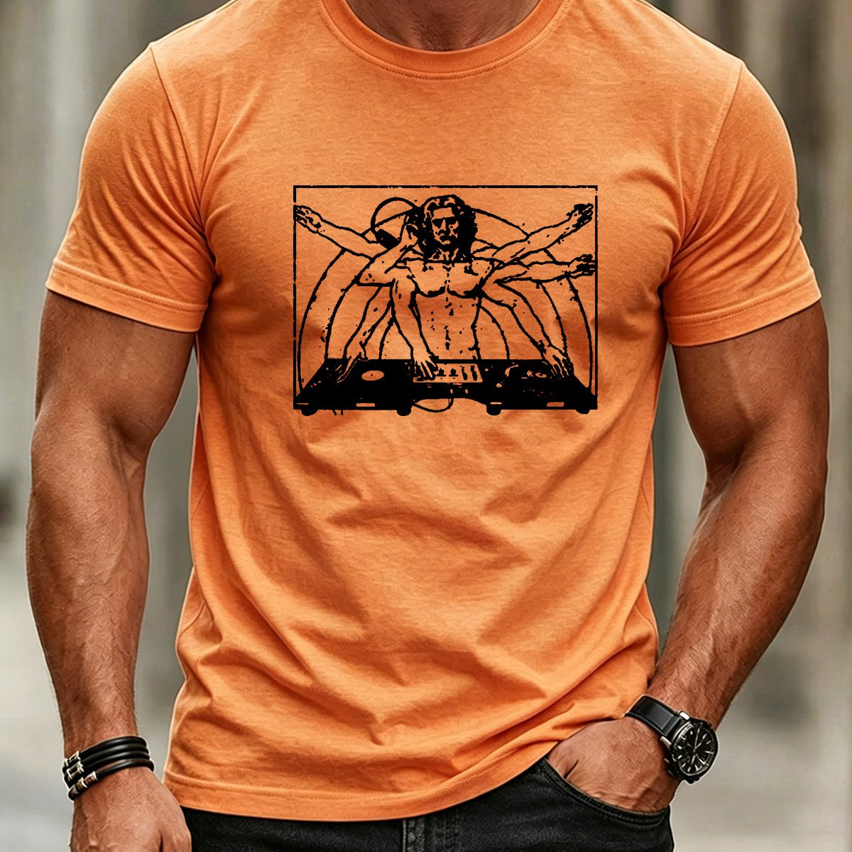 Alohadaddy® Men's Short-Sleeve Crew Neck T-Shirt with Vintage Music Print
