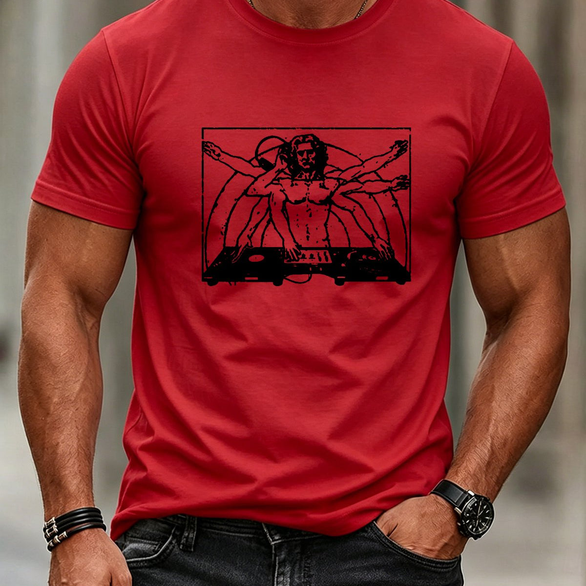 Alohadaddy® Men's Short-Sleeve Crew Neck T-Shirt with Vintage Music Print